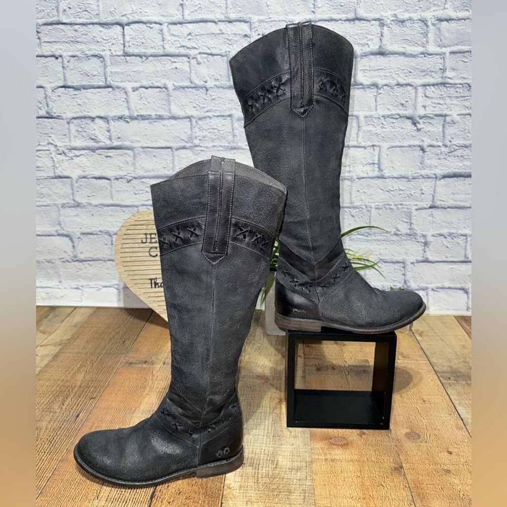 Bed|Stu Midge Womens Western Knee High Tall Boots Black Rust Leather Size US 7.5